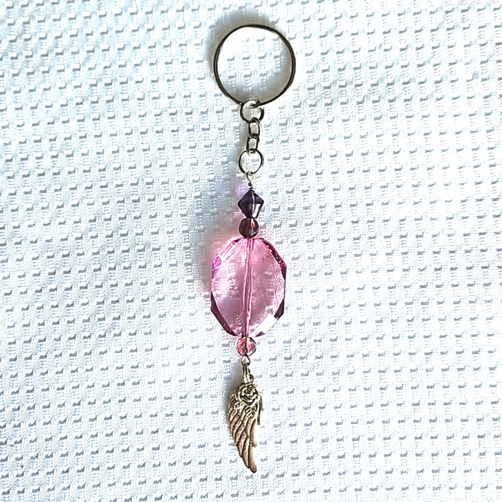 Hand Crafted Ethereal Purple Beaded Angel Wing Keychain